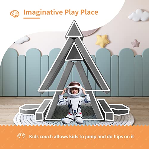 linor Kids Couch, Modular Designed Baby Couch for Kids/Foldable Loveseat &Fold Out Ottoman, Lounger, with Washable and Durable Covers (Charcoal)