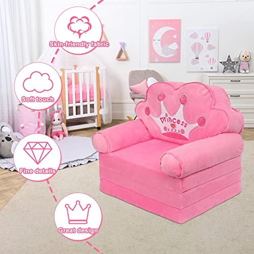 harhoers Kids Couch Fold Out,Foldable Kids Sofa Toddler for Bedroom,Toddler Couch Bed for Girl Princess Chair for Toddlers 1-3| Comfy Kids Couch for Kids Age 1-3 (Pink) (Pink)