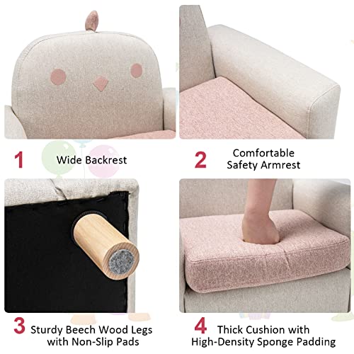 Costzon Kids Sofa, Toddler Chair w/Solid Wood Frame, Thick Cushion, Child Armchair for Play Room, Nursery, Kindergarten, Kids Room, Gift for 2-8 Years Old Boys & Girls, Toddler Couch (Chick)