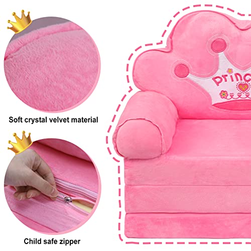 harhoers Kids Couch Fold Out,Foldable Kids Sofa Toddler for Bedroom,Toddler Couch Bed for Girl Princess Chair for Toddlers 1-3| Comfy Kids Couch for Kids Age 1-3 (Pink) (Pink)