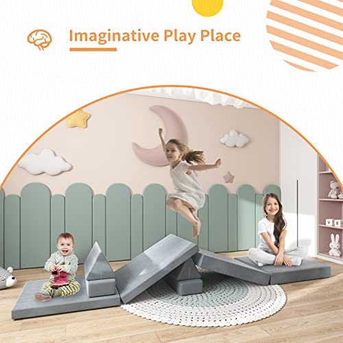 linor Kids Couch, Modular Designed Baby Couch for Kids/Foldable Loveseat &Fold Out Ottoman, Lounger, with Washable and Durable Covers (Charcoal)