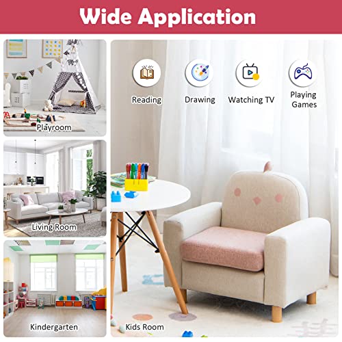 Costzon Kids Sofa, Toddler Chair w/Solid Wood Frame, Thick Cushion, Child Armchair for Play Room, Nursery, Kindergarten, Kids Room, Gift for 2-8 Years Old Boys & Girls, Toddler Couch (Chick)