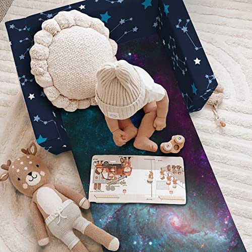 fond + found Kids Sofa, Constellation Zodiac Sign Toddler Couch 2-in-1 Convertible Sofa to Lounger, Starry Sky Flip Open Couch & Sleeper, Toddler Chair Kids Couch for Kids Girls Boys