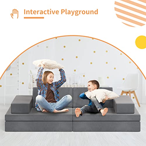 linor Kids Couch, Modular Designed Baby Couch for Kids/Foldable Loveseat &Fold Out Ottoman, Lounger, with Washable and Durable Covers (Charcoal)