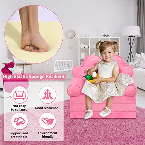 harhoers Kids Couch Fold Out,Foldable Kids Sofa Toddler for Bedroom,Toddler Couch Bed for Girl Princess Chair for Toddlers 1-3| Comfy Kids Couch for Kids Age 1-3 (Pink) (Pink)