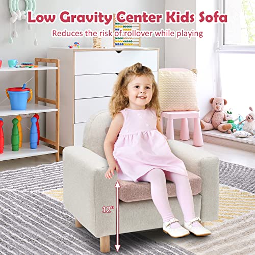 Costzon Kids Sofa, Toddler Chair w/Solid Wood Frame, Thick Cushion, Child Armchair for Play Room, Nursery, Kindergarten, Kids Room, Gift for 2-8 Years Old Boys & Girls, Toddler Couch (Chick)