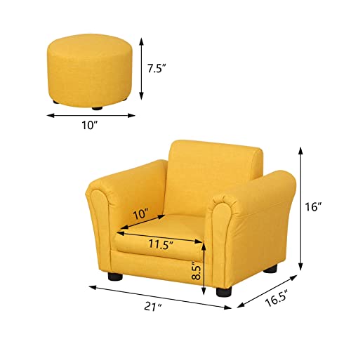 Getifun Kids Sofa Chair with Ottoman/PVC Leather Toddler Couch with Plastic Legs/Upholstered Children Armchair for Kids Under 4 Years Old/Single Seat with Stool (Yellow)