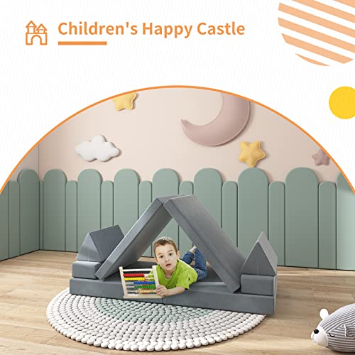 linor Kids Couch, Modular Designed Baby Couch for Kids/Foldable Loveseat &Fold Out Ottoman, Lounger, with Washable and Durable Covers (Charcoal)
