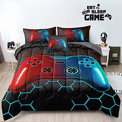 Z.Jian HOME 5 Pieces Gaming Bedding Set Twin Size for Boys Gamer Comforter Set for Boys Girls Kids Teens 5 Piece Bed in A Bag Video Game Bedding for Gamer Room Decorative Twin49
