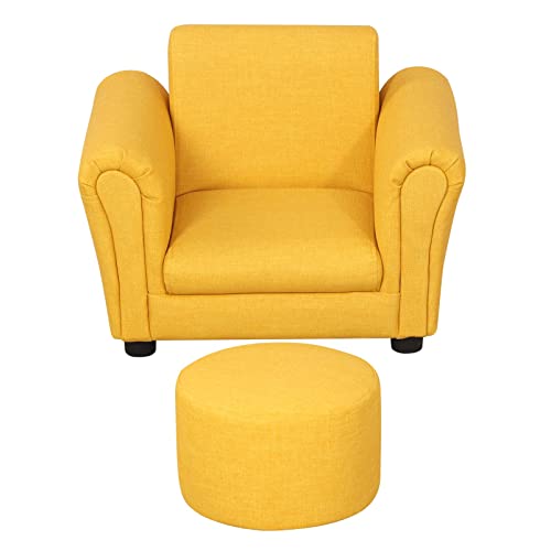 Getifun Kids Sofa Chair with Ottoman/PVC Leather Toddler Couch with Plastic Legs/Upholstered Children Armchair for Kids Under 4 Years Old/Single Seat with Stool (Yellow)
