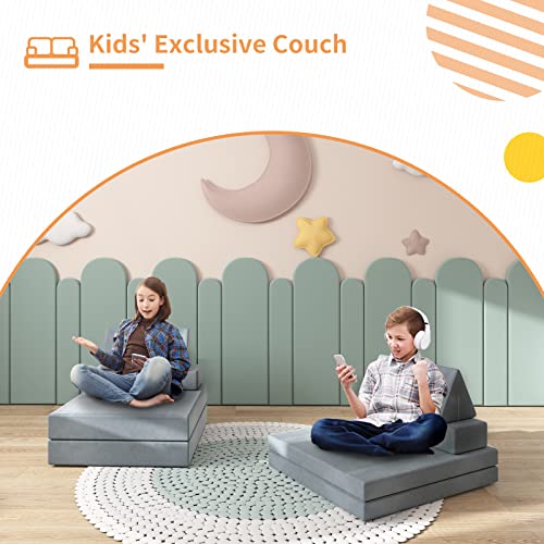 linor Kids Couch, Modular Designed Baby Couch for Kids/Foldable Loveseat &Fold Out Ottoman, Lounger, with Washable and Durable Covers (Charcoal)