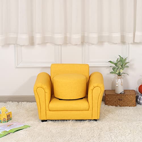 Getifun Kids Sofa Chair with Ottoman/PVC Leather Toddler Couch with Plastic Legs/Upholstered Children Armchair for Kids Under 4 Years Old/Single Seat with Stool (Yellow)