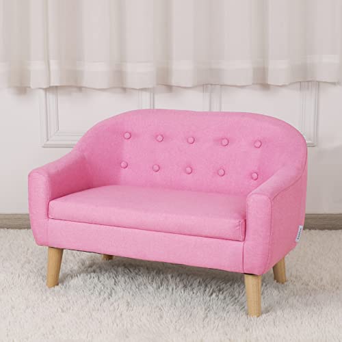Kids Sofa Couch/Big Kids Couch/Linen Fabric 2-Seater Upholstered Bbay Sofa Chair/Ideal Children Gift for Girls & Boys (30-Inch) (Pink)