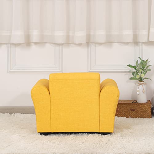 Getifun Kids Sofa Chair with Ottoman/PVC Leather Toddler Couch with Plastic Legs/Upholstered Children Armchair for Kids Under 4 Years Old/Single Seat with Stool (Yellow)