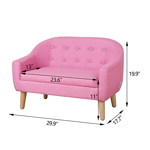 Kids Sofa Couch/Big Kids Couch/Linen Fabric 2-Seater Upholstered Bbay Sofa Chair/Ideal Children Gift for Girls & Boys (30-Inch) (Pink)