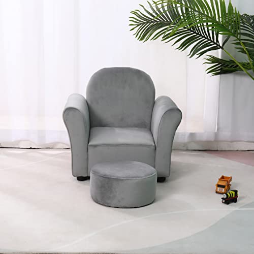 Bonrcea Kids Armchair,Sofa Chair,Toddler Couch Chair, Upholstered Chair with Ottoman (Grey)