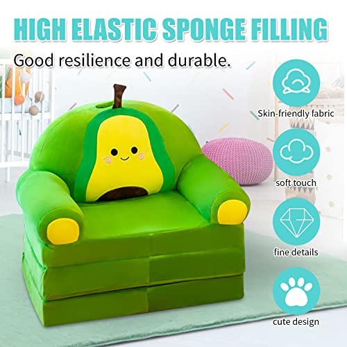 DOFIMATE 2 in 1 Green Toddler Kids Couch That Fold Out, Plush Personalized Toddler Chair Foldable Kids Sofa Couch for Boys Mini Couch Kids Chair for Toddlers0-3