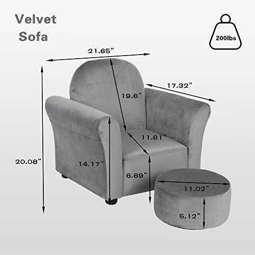 Bonrcea Kids Armchair,Sofa Chair,Toddler Couch Chair, Upholstered Chair with Ottoman (Grey)