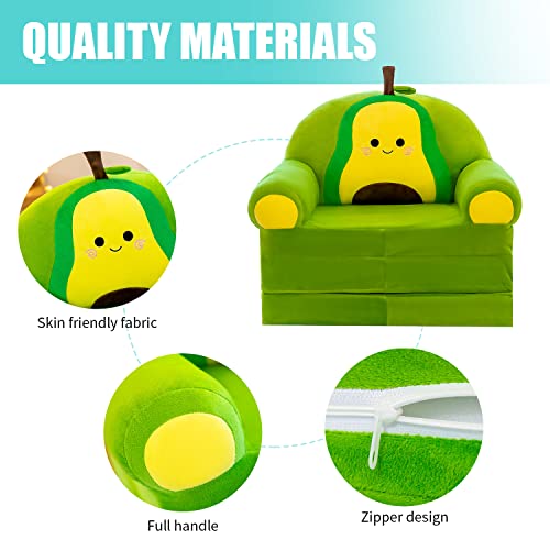 DOFIMATE 2 in 1 Green Toddler Kids Couch That Fold Out, Plush Personalized Toddler Chair Foldable Kids Sofa Couch for Boys Mini Couch Kids Chair for Toddlers0-3