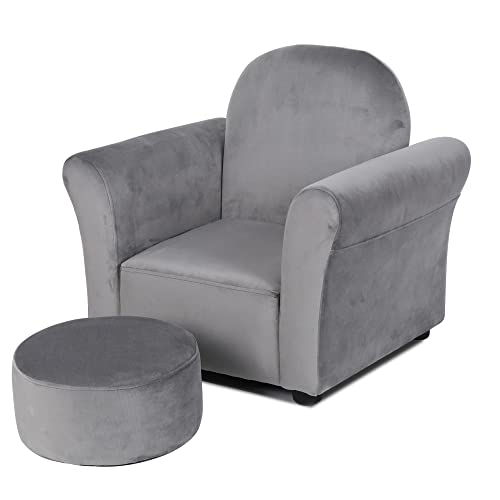 Bonrcea Kids Armchair,Sofa Chair,Toddler Couch Chair, Upholstered Chair with Ottoman (Grey)