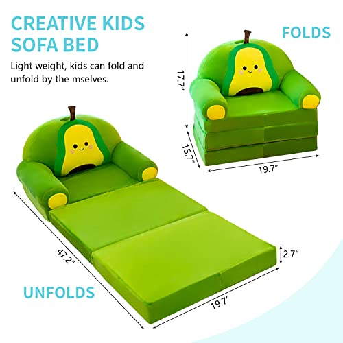 DOFIMATE 2 in 1 Green Toddler Kids Couch That Fold Out, Plush Personalized Toddler Chair Foldable Kids Sofa Couch for Boys Mini Couch Kids Chair for Toddlers0-3