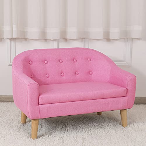 Kids Sofa Couch/Big Kids Couch/Linen Fabric 2-Seater Upholstered Bbay Sofa Chair/Ideal Children Gift for Girls & Boys (30-Inch) (Pink)