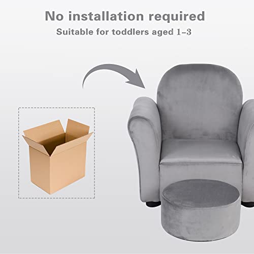 Bonrcea Kids Armchair,Sofa Chair,Toddler Couch Chair, Upholstered Chair with Ottoman (Grey)