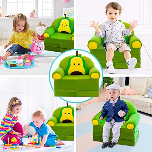 DOFIMATE 2 in 1 Green Toddler Kids Couch That Fold Out, Plush Personalized Toddler Chair Foldable Kids Sofa Couch for Boys Mini Couch Kids Chair for Toddlers0-3