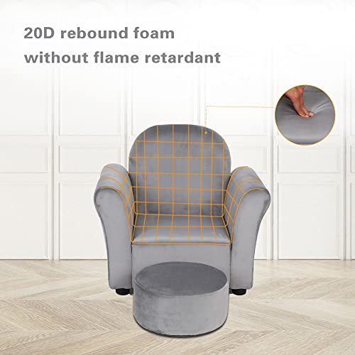 Bonrcea Kids Armchair,Sofa Chair,Toddler Couch Chair, Upholstered Chair with Ottoman (Grey)