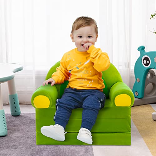 DOFIMATE 2 in 1 Green Toddler Kids Couch That Fold Out, Plush Personalized Toddler Chair Foldable Kids Sofa Couch for Boys Mini Couch Kids Chair for Toddlers0-3