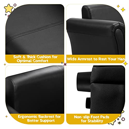 INFANS 2 Seat Children Sofa, Upholstered Couch with Footstool, PVC Leather, Sturdy Wood Construction, Armrest Couch for Preschool Children Boys & Girls, Kid Couch Lounge Bed with Ottoman (Dark Black)