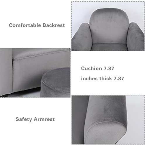 Bonrcea Kids Armchair,Sofa Chair,Toddler Couch Chair, Upholstered Chair with Ottoman (Grey)