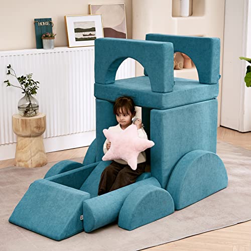 jela Kids Couch 14PCS Luxury, Floor Couch Floor Sofa Modular Furniture for Adults, Playhouse Play Set for Toddlers Babies, Modular Foam Play Couch, Modular Sectional Sofa (Teal, 57"x28"x18")