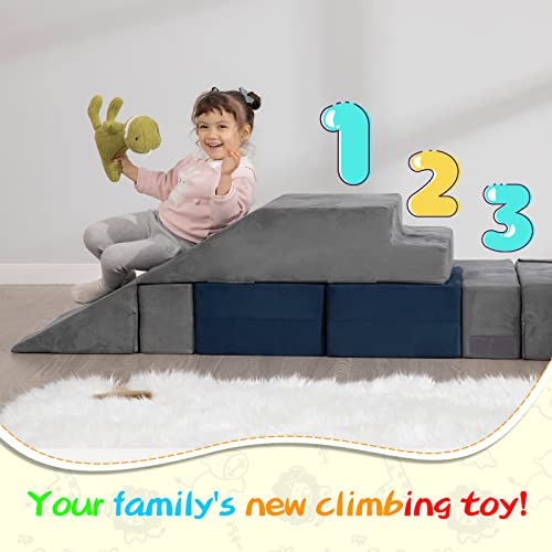 MOOZHEALTH Modular Kids Couch,Toddlers Convertible Climbing Play Couch Sofa and Imaginative Furniture Foldable Floor Cushion with 2 Ottomans Play Set for Creative Boys & Girls for Playroom Bedroom