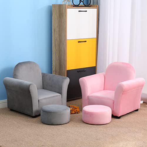 Bonrcea Kids Armchair,Sofa Chair,Toddler Couch Chair, Upholstered Chair with Ottoman (Grey)