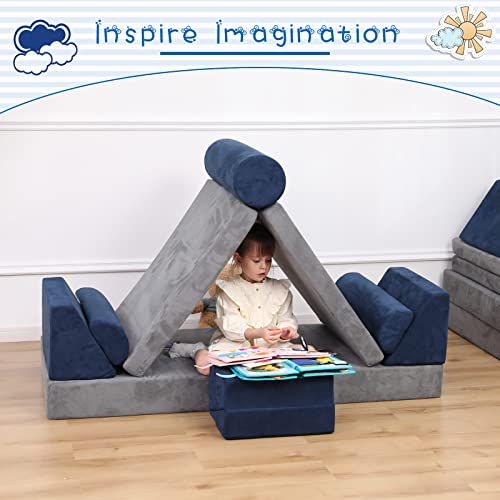 Annualring Kids Couch, 10PCS Play Couch Sofa for Kids Imaginative Furniture Play Set for Creative Kids,Toddler to Teen Bedroom Furniture, Couch Sofa Foam Play Couch Indoor Outdoor