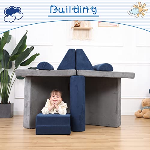 Annualring Kids Couch, 10PCS Play Couch Sofa for Kids Imaginative Furniture Play Set for Creative Kids,Toddler to Teen Bedroom Furniture, Couch Sofa Foam Play Couch Indoor Outdoor