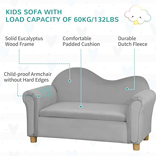Qaba Ergonomic Foam Kids Sofa with Inner Toy Storage Chest, Velvet Kids Couch with Soft Arms, Children's Lounge Furniture, Grey