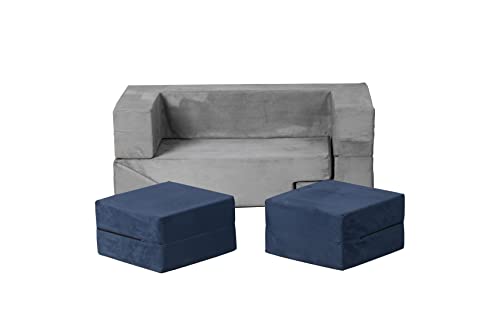 MOOZHEALTH Modular Kids Couch,Toddlers Convertible Climbing Play Couch Sofa and Imaginative Furniture Foldable Floor Cushion with 2 Ottomans Play Set for Creative Boys & Girls for Playroom Bedroom
