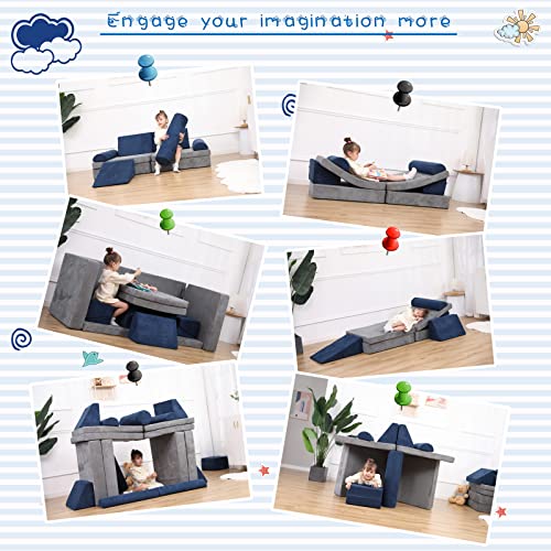 Annualring Kids Couch, 10PCS Play Couch Sofa for Kids Imaginative Furniture Play Set for Creative Kids,Toddler to Teen Bedroom Furniture, Couch Sofa Foam Play Couch Indoor Outdoor