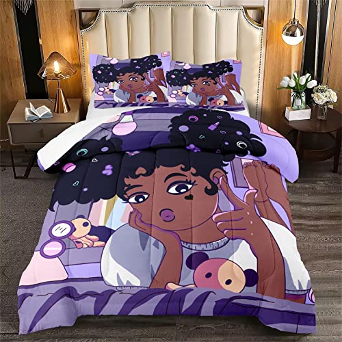 Black Girls Magic Comforter Set Purple Comforter Set Full Girls Bedding Sets Full 3 Piece Purple Kids Bedding Sets for Girl Bedroom with 1 Comforter + 2 Pillowcases