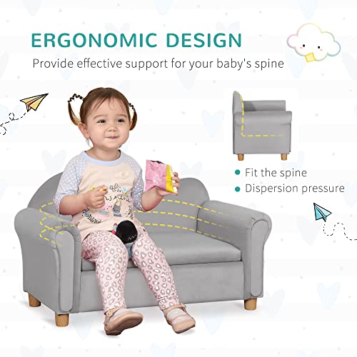 Qaba Ergonomic Foam Kids Sofa with Inner Toy Storage Chest, Velvet Kids Couch with Soft Arms, Children's Lounge Furniture, Grey