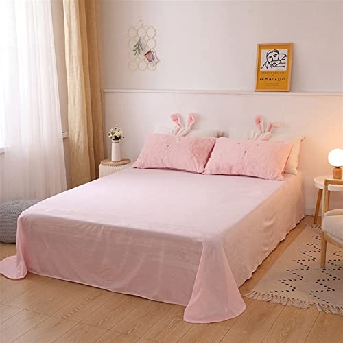TOMYEUS Bedding Sets Soft Bedding Set Fleece Velvet Lovely Rabbit Ears Warm Flannel Duvet Cover Sets Perfect for Double Bed in Girls' Room Comforter Set (Color : Pink, Size : King Size 4pcs)