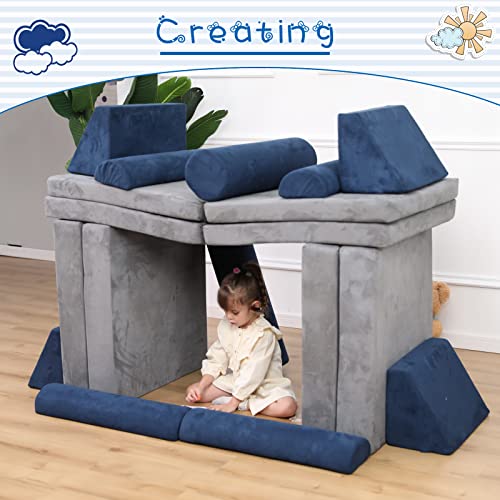Annualring Kids Couch, 10PCS Play Couch Sofa for Kids Imaginative Furniture Play Set for Creative Kids,Toddler to Teen Bedroom Furniture, Couch Sofa Foam Play Couch Indoor Outdoor