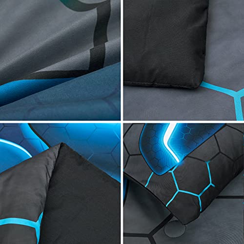 Tasselily Game Console Blue Comforter Set with Sheets, 6 Pcs Bed in A Bag Geometric Lightweight Boys Full Size Bedding Set for Kids Teens