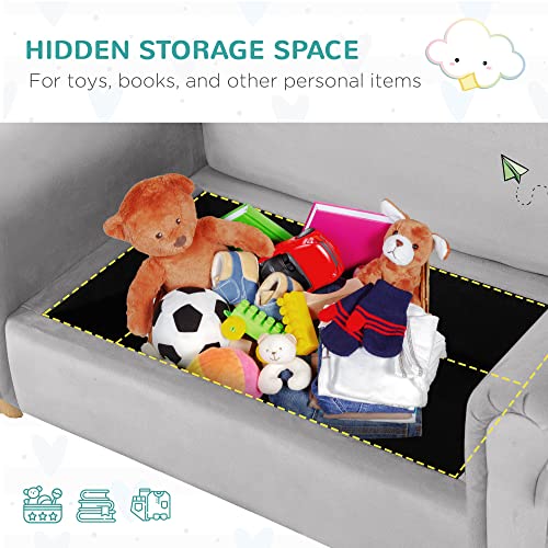 Qaba Ergonomic Foam Kids Sofa with Inner Toy Storage Chest, Velvet Kids Couch with Soft Arms, Children's Lounge Furniture, Grey