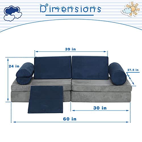 Annualring Kids Couch, 10PCS Play Couch Sofa for Kids Imaginative Furniture Play Set for Creative Kids,Toddler to Teen Bedroom Furniture, Couch Sofa Foam Play Couch Indoor Outdoor