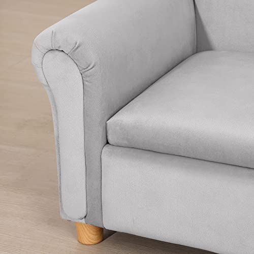 Qaba Ergonomic Foam Kids Sofa with Inner Toy Storage Chest, Velvet Kids Couch with Soft Arms, Children's Lounge Furniture, Grey