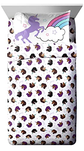 Afro Unicorn Unique, Divine, Magical 5 Piece Twin Size Bed Set - Includes Comforter & Sheet Set - Super Soft Kids Bedding Fade Resistant Microfiber (Official Product)