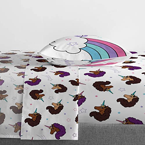Afro Unicorn Unique, Divine, Magical 5 Piece Twin Size Bed Set - Includes Comforter & Sheet Set - Super Soft Kids Bedding Fade Resistant Microfiber (Official Product)